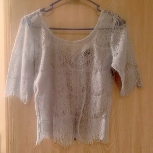 Light blue lace quarter sleeve top - size M